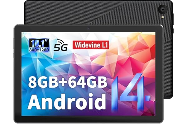Tablet 10 Pulgadas - HotLight Tablet Android 14 8GB RAM+64GB ROM(1TB TF), 1280 * 800 FHD IPS, Cámara 8MP+5MP, Batería 5000mAh, GMS Certificación Widevine L1, Facciale ID, OTG, 5G+2.4G WiFi 6, BT5.4