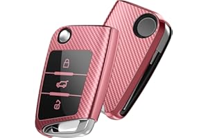 OATSBASF Car Key Cover Compatible with VW,Car Key Case for VW Golf 7 Polo Skoda Seat TPU Silicone 3 Buttons Box (Rose gold-Stripe)