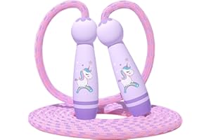 JUNMALLKO Corda per saltare bambini con manico in legno dei cartoni animati, corda per saltare regolabile, unicorno Speed Rope Regali per ragazzi e ragazze, bambini regolabile in cotone per saltare la corda 6 8 10 anni, fitness e boxe