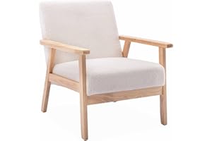 Alice's Home - Fauteuil scandinave en Bois et Tissu Bouclette. Isak. L 64 x P 69.5 x H 73cm