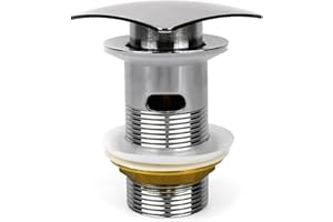 Xcel Home Tappo di ricambio cromato con intaglio Click Clack per lavabo, tappo per lavabo in ottone, attacco standard G 1 1/4" BSP (quadrato, 1 scarico)