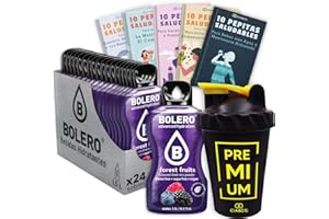 24 x Bebida Bolero FRUTAS DEL BOSQUE Hidratante Sin Azucar (24x9 grs) + 50 Pepitas Saludables para una vida más sana by Cia&Co + 1 Botella mezcladora shaker exclusiva Cia&Co (500 ml)