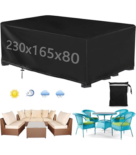 MAIFENGL Fundas Para Muebles De Jardín, Impermeable Anti-UV Cubierta Mesa Exterior 420D Oxford Rectangular Funda Protección Para Muebles-Black| 190x190x71cm/75x75x28in