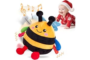 hahaland 4-IN-1 Dancing Bee Baby Toys 6 to 12 Months Boys & Girls Montessori Plush Interactive Sensory Tummy Time Toys, Musical Crawling Walking and Speaking Learning Gifts