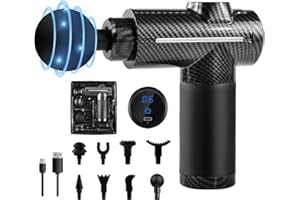 HVM Massage Gun Deep Tissue, Muscle Percussion Massager 32 Gear Adjustment Massagers with LCD Touch Screen 8 Heads for Shoulder Body Back Relaxation-Carbon Fiber Pattern