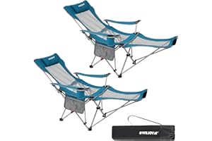 #WEJOY Camping Chairs for Adults Set of 2 Folding Reclining Chair with Detachable Footrest Adjustable High Back Carry Bag Portable Lightweight Comfy Camp Chair Recliner for Beach Picnic Cyan