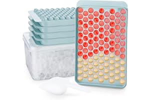 BEUEYFR Mini Ice Cube Trays,Round Ice Cube Mold,0.6in Small Ice Maker for Freezer for Easy Release,Circle Ice Trays for Freezer with Lid & Bin,104x4 PCS Cube Tray for Chilling Drinks Coffee Juice Cocktail