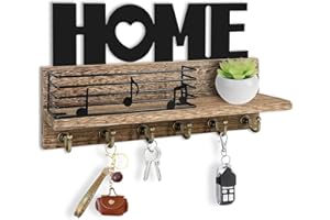 Bibykivn Porte Clef Mural Bois à 6 Crochets - HOME Décoration Boîte à Clés Vintage, Boite a Clefs Murale avec Étagère de Rangement pour Rangement Des Clés et Courrier à L'entrée (Rétro Vintage)