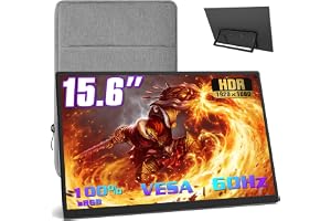 Bärbar Monitor + Skyddsfodral 15,6 cm, 1080p, Bärbar Laptop Spel Kontorsmonitor med 100% sRGB FHD HDR HDMI, för Dator, Telefon Spel Enheter