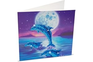 CRYSTAL ART Kit Diamond Painting Dès 8 Ans - Activité DIY Adulte, Enfant - Carte à Diamanter 18 x 18 cm - Dauphins - avec Cristaux, Stylet et Accessoires - Cadeau Créatif