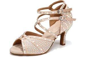 YCALCP Scarpe da Ballo Latino Donna con Strass Punta Aperta Salsa Bachata Tango Scarpe Ballo da Sala