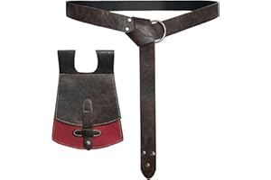 HiiFeuer Borsa da cintura medievale in finta pelle fatta a mano con cintura ad anello, cintura da cavaliere d'epoca e marsupio portatile da cintura rinascimentale (Marrone A)
