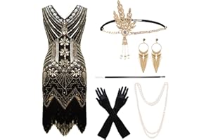 Kitimi Kostium z lat 20. dla kobiet, akcesoria Gatsby, sukienka w stylu lat 20., dodatki do włosów, długie rękawiczki, naszyjniki i kolczyki, kostium karnawałowy dla kobiet