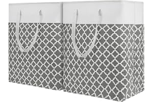TOTANKI Lot de 2 paniers à linge de 120L avec longues poignées renforcées, panier de rangement imperméable autoportant, panier à linge pliable pour chambre à coucher, salle de bain, dortoir (gris)