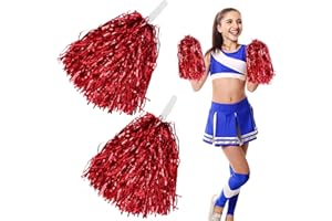 GUOSIYAO Pompones Animadora Cheerleading Pompom Con Asas Cheerleader Pompom Cheerleading Pompones Rojo Para Competición Deportiva Celebración Navideña Danza Fiesta 2 Pcs