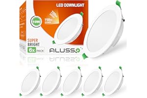 ALUSSO Spot LED Encastrable Extra Plat, 10W 750LM Blanc Chaud 3000K, IP44 LED Spot Salle de Bain, Ultra-mince 30MM, Spot LED Intégrée AC220-240V Pour Salle de Salon, Cuisine, Lot de 6