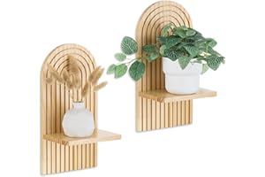 Walasis Wandregal Holz Boho Wanddeko: Holz Wand Deko Kinderzimmer Wand Regale Klein Pflanzregal für Wohnzimmer Schlafzimmer (Natur)