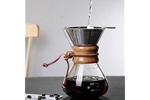 Jenngaoo Cafetière à Verre Manuel 400 ml, Cafetière à Filtre Permanent en Acier Inoxydable avec Manche en Bois, pour Maison, Bureau et Voyage