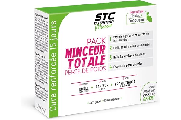STC NUTRITION - Pack Minceur Totale - Cure Perte de Poids 3 en 1 - Brûle & Déstocke les graisses installées - Convient aux Vegan - Actifs Naturels - Sans Gluten - Pilulier offert - Cure 15 jours