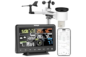 Station Météorologique Professionnelle sans Fil Sainlogic avec Capteur Extérieur Alimenté par Énergie Solaire, Pluviomètre, Prévisions Météorologiques, Anémomètre, Écran Couleur, Wunderground
