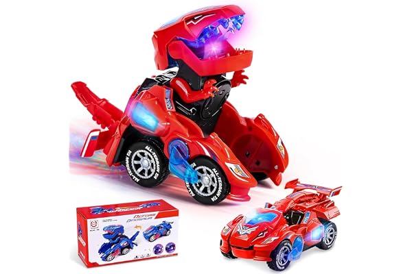 Yellcetoy Voiture Dinosaure Transform Jouets, Dinausore Voiture Transformable pour Enfants 3-7 Ans, Dino Jouet Cadeau d'anniversaire Noël pour Garçon de 3 4 5 6 7 Ans Rouge