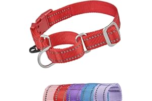 YUDOTE Reflective Martingale Dog Collars Escape-proof Anti-pull Training Coller with Safety Quick Release Buckle for Narrow Head Canines Ease Walking,Medium Red