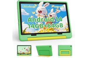 Laptok 10 Inch Kids Tablet, Android 14 Tablet for Kids With 14GB+64GB+1TB Expandable, Octa-Core Processor, Face ID, 5MP+8MP, 5000mAh, Parental Control, 5G WiFi 6, BT 5.3, Protective Case, Green