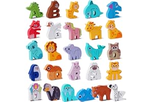 MELOFAVER Wooden Toddler Puzzles, Montessori Toys ABC Alphabet Puzzle for Kids Ages 3-5, Cute Animal Shape Letters Matching Game, Preschool Learning Educational Toys Gift for Girls Boys 3 4 5 Years Old