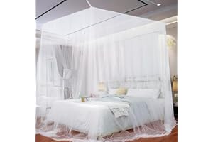 Uoimky Moustiquaire de Lit, 220 x 210 x 200cm - Moustiquaire de Voyage en Polyester pour Lits Simples et Doubles, Blanc