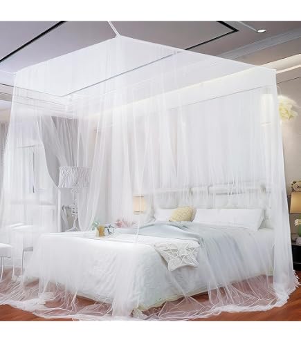 Moustiquaire De Lit 210x240x190cm - Baldaquin 4 Portes Polyester - Pour Intérieur/Extérieur - Protection Anti-Moustiques