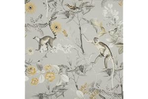 Kt KILOtela - Tela Loneta Estampada Digital, Half Panamá Algodón Orgánico, Standard 100 by Oeko-Tex, Ancho 280 cm, Largo a Elección de 50 en 50 cm | Lemur Duke - Gris, Mostaza