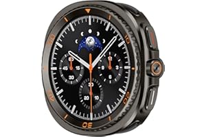 Amizee 3 in 1 Metal Case for Samsung Galaxy Watch 8 40mm with Screen Protector, Rugged Bumper Scratch Resistant Protection Cover for Galaxy Watch 8, Numeric-Graphite/Orange