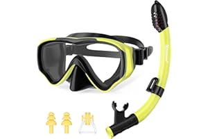 UPhitnis Gafas Snorkel Niño de 4 a 12 Años - Antiniebla Sin Fugas Mascara Buceo y Tubo para Niña y Niños - Mascara Snorkel de Ajustable con Clip de Nariz Enchufe de Oído