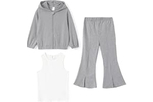 PATPAT Tuta Bambina 3 Pezzi – Felpa con Cappuccio, Gilet e Pantaloni a Zampa, Abbigliamento Bambina Vestiti Bambina, Felpe Ragazza, Tuta per Ragazza 3-12 Anni 90-152 cm