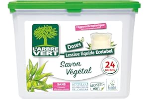 L'ARBRE VERT -Lessive Capsule Liquide au Savon Végétal - Hypoallergénique - Sans Allergènes - 22 Capsules Lavages - 580,8 GR - Écolabel Européen - Approuvée par les médecins allergologues de l’ARCAA