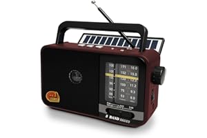 BLIMYSWE Transistor Radio a Pilas con Panel Solar y Batería de 1200 mAh, Receptor Am/FM/SW con Altavoz de 8W/TWS/USB/Tarjeta TF, Radio Solar Portatil Ideal para Camping, Emergencia y Exteriores (Rojo)