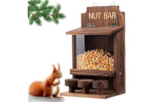 NAVESO Wooden Squirrel Feeder, Squirrel House Nesting Box for Nuts Corn, Peanuts, SquirrelFeeder Just for Squirrels, Chipmunk House Box for Outside Garden Yard, Backyard, Porch Decoration