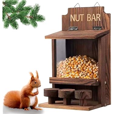 Eichhörnchen Futterhaus Aus Holz – Wetterfest, Mit Belüftung, Für Baum Oder Zaun, 33x17x24 Cm – Futterstation Für Eichhörnchen & Streifenhörnchen – Naturerlebnis Im Garten