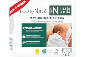 Eco by Naty Baby Nappies Newborn - 100% Plant-Based Materials on Skin, Soft, for Sensitive Skin & Super Absorbent (Size N, 100 Count)