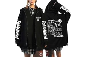 PDAIDOU Sweat à Capuche imprimé Dessin animé Tokyo Rock Band Hotel Pull Tendance pour Hommes et Femmes Grande Taille Fermeture éclair Style Hip hop Y2k Noir XS~3XL