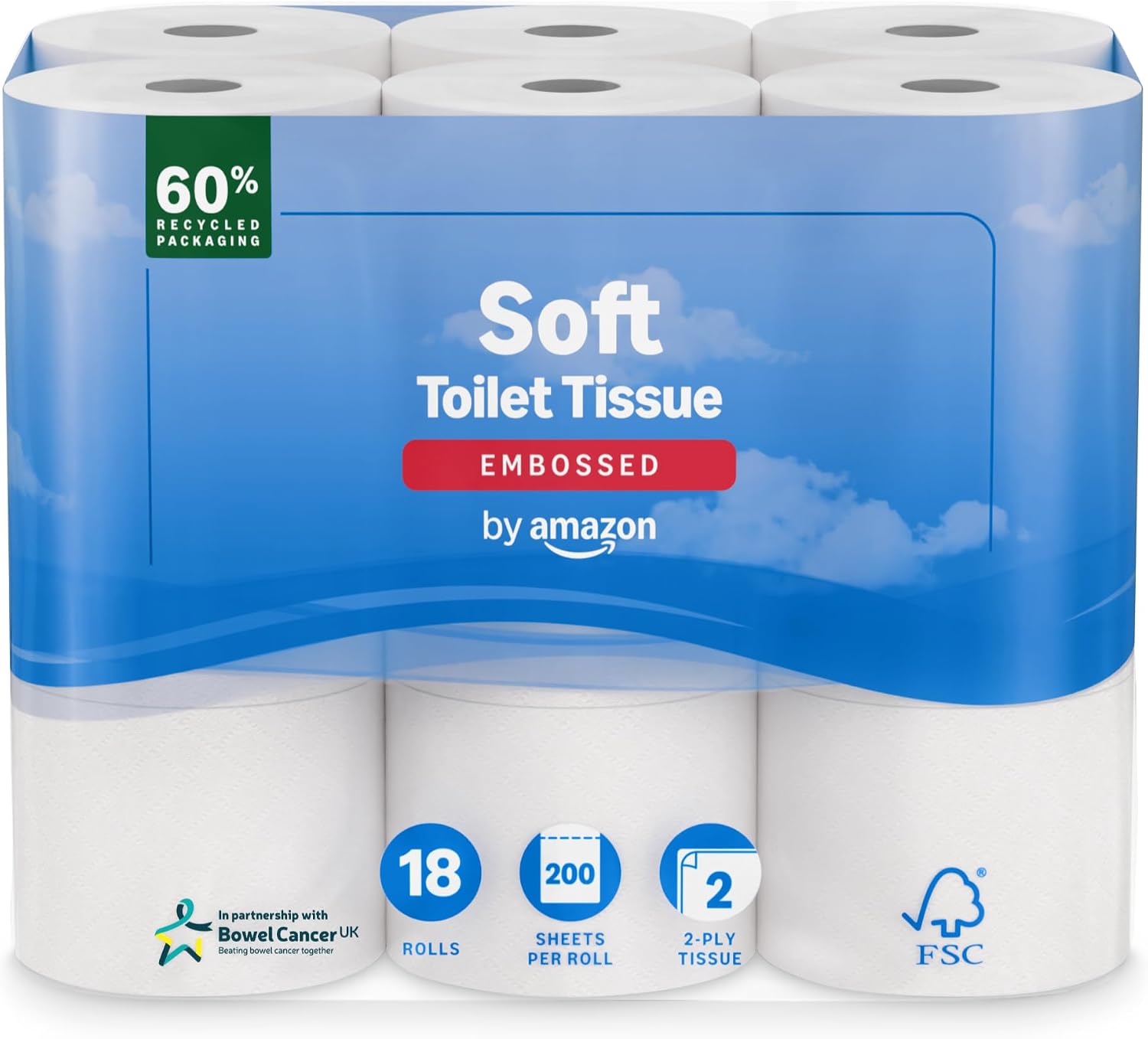 by Amazon Soft Toilet Tissue, 2-Ply, 18 Rolls (Pack of 1), 200 Sheets per Roll, FSC Certified
