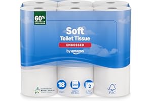 by Amazon Soft Toilet Tissue, 2-Ply, 18 Rolls (Pack of 1), 200 Sheets per Roll, FSC Certified