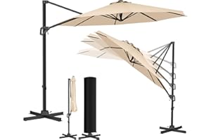 KESSER® Sonnenschirm Ampelschirm SUN Rund XL Ø330 cm Inkl. Abdeckung, 7-Fach Verstellbar Drehbar Neigbar Kippbar Groß 360° Drehbar Gartenschirm mit Kurbel Sonnenschutz UV50+ Beige