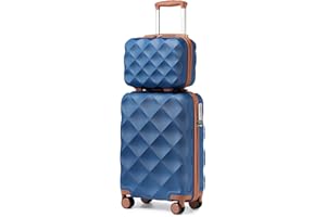 British Traveller Suitcase Sets of 2 Lightweight ABS+PC Hard Shell Suitcase with TSA Lock Spinner Wheels Travel Carry On Hand Cabin Luggage with Beauty Case (Set of 2, NY/BN)