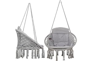 VITA5 Fotel wiszący do użytku na zewnątrz, 150 kg, makrama, wiszący fotel bez stelaża, Ø 80 cm, do ogrodu i na balkon, huśtawka wisząca z miękką poduszką – wiszący fotel z osłoną odporną na warunki