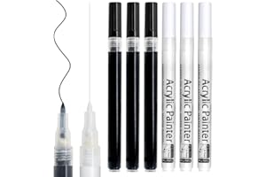 NEWATTY Set di 6 Penne Feltro Acriliche Bianche Nere, 0,7 mm Penne Feltro Acriliche Bianche Nere Marcatori Vernice Acrilica per Pneumatici Pietre Ciottoli Legno Vetro Metallo Tessile Album Fotografico