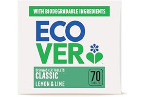 Ecover Classic Dishwasher Tablets, Contains Salt & Rinse Aid, Powerful Cleaning, Lemon & Lime Scent, Pack of 1, 70 Tablets