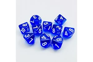 BESCON DICE Bescon Polyédrique 10 Côtés dés avec numéro 1-10, Bleu Transparent 10 Face dés, 10 Côtés Cube 1-10, 10pcs Set