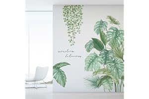 EUIOOVM Tatuaż ścienny rośliny tropikalne liście, naklejka ścienna, wisząca zielona liść, roślina, naklejka ścienna, zdejmowana wisząca winorośl, dekoracja ścienna do pokoju dziecięcego, salonu,