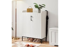 Mericonia Shoe Storage Cabinet, Wooden Hallway Modern Shoes Cupboard with 2 Doors, 5-Tier Freestanding Shoe Cabinets Adjustable Shelves for Hallway Entryway Bedroom, White